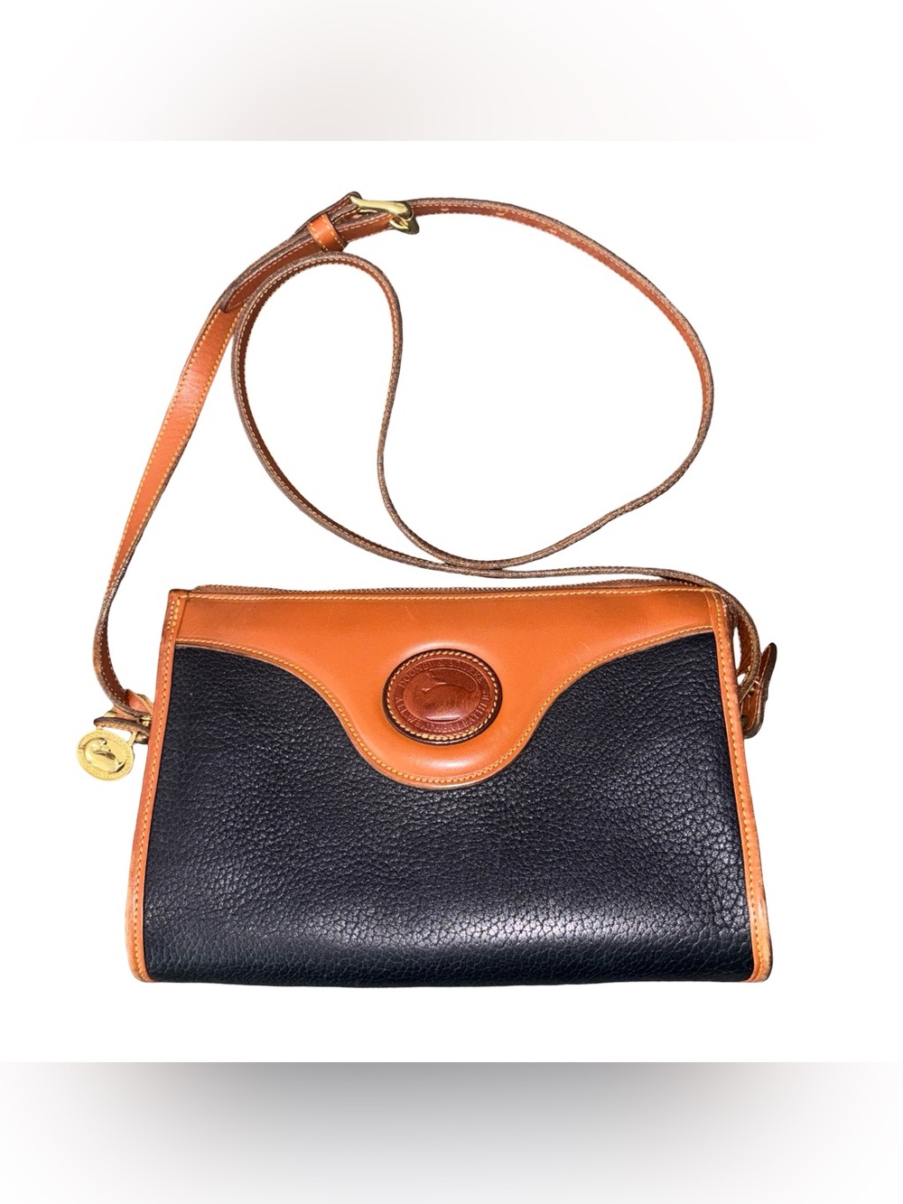 Vintage Dooney and Bourke All Weather Leather Crossbody Bag Navy Tan Made in USA